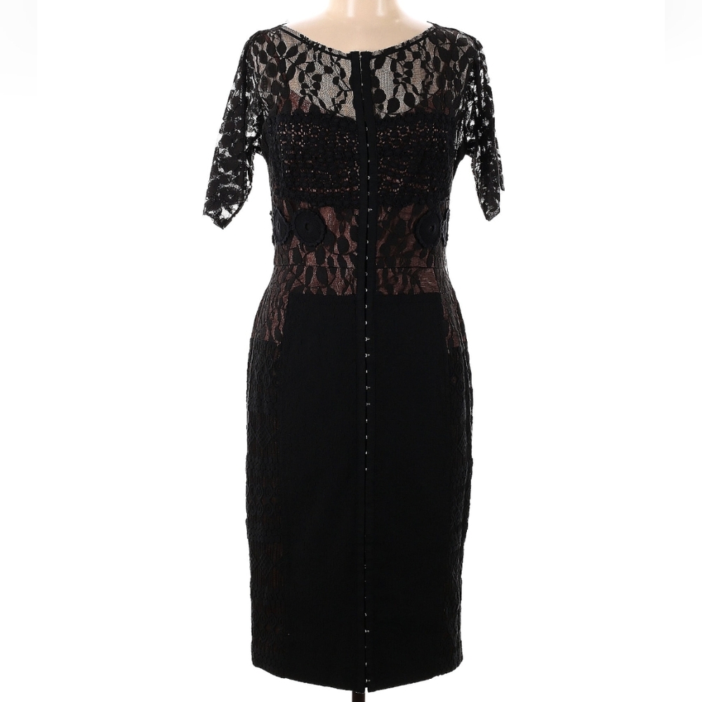 Anthropologie Byron Lars Lace Carissima Hook And Eye Pencil Dress 10 Black